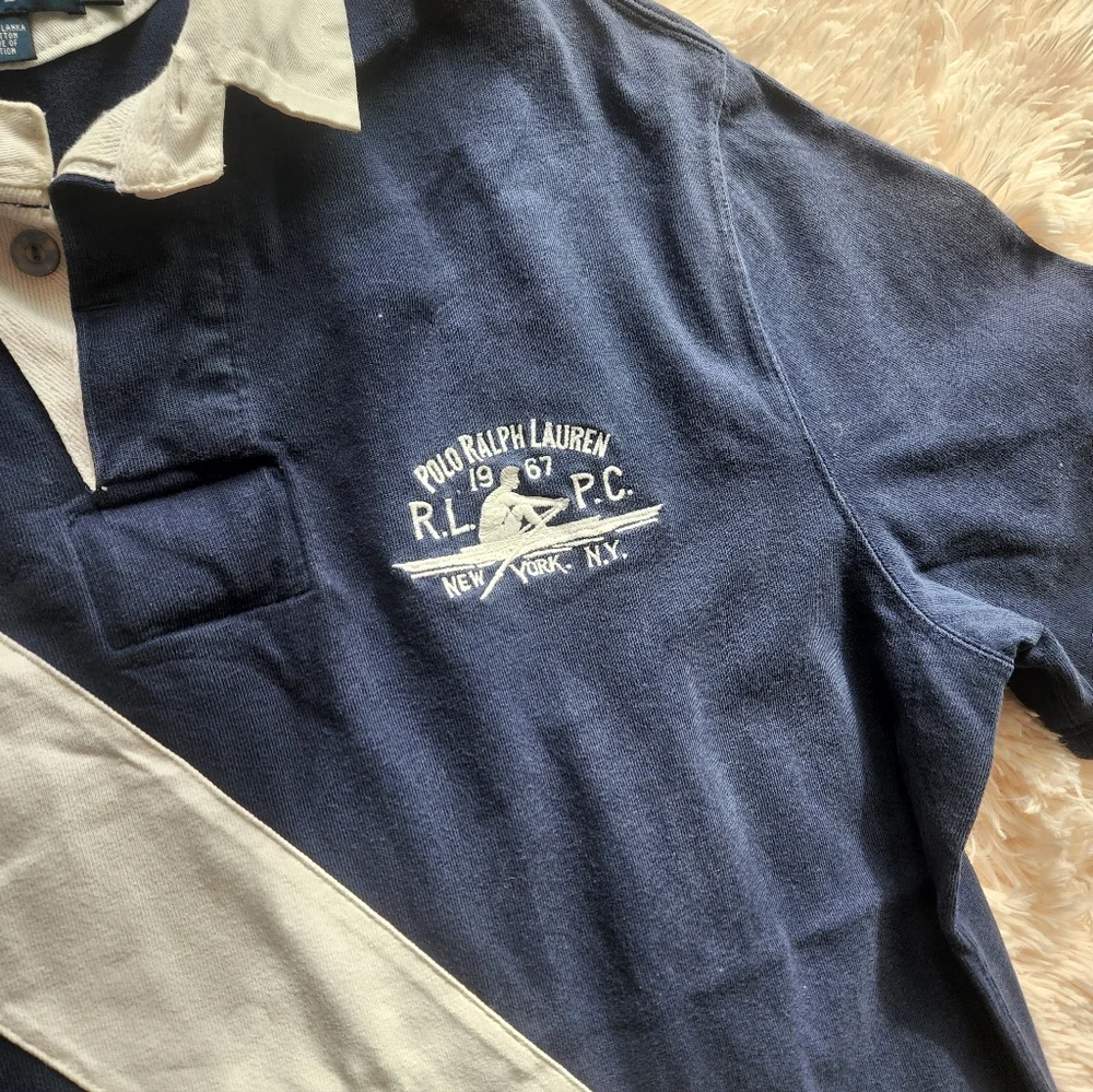 Polo by Ralph Lauren Navy and Cream Diagonal Stripe Shirt